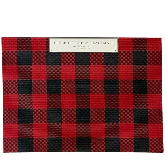 Benson Mills Placements Buffalo Check Plaid Reversible Woven Red Black Set of 4 - Picture 1 of 15